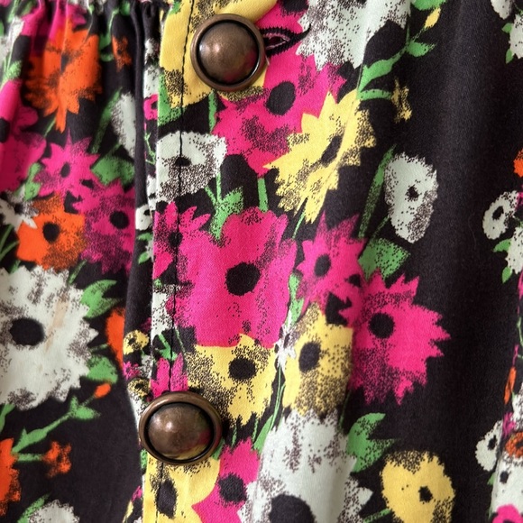 Tulle from Anthro Floral Print Gathered Mini Skirt w Pockets, Brass Buttons - Picture 3 of 9